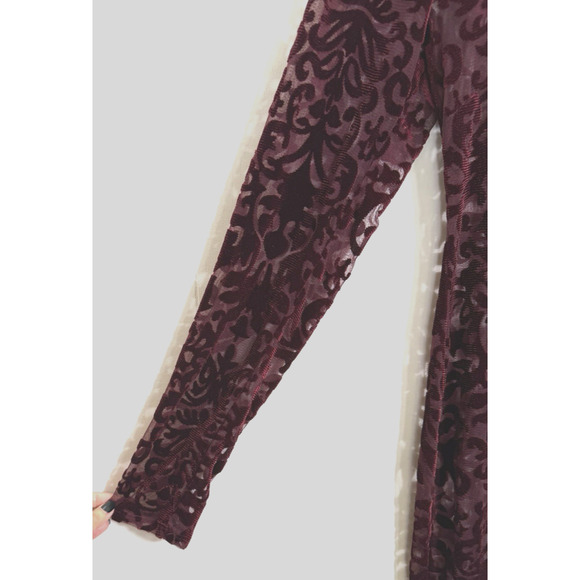 Forever 21 Velvet Burnout Burgundy Dress Sheer Stretch Vampire Whimsigoth 2X - Picture 8 of 10